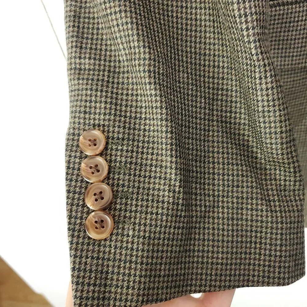 Ralph Ralph Lauren Blazer Mens 42L Houndstooth Academia Silk Wool Career Money